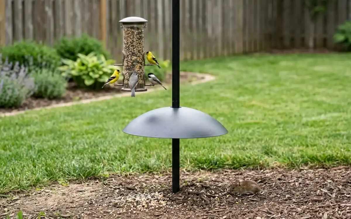 How to keep rats and mice away from bird feeders with a rodent baffle and clean feeding area