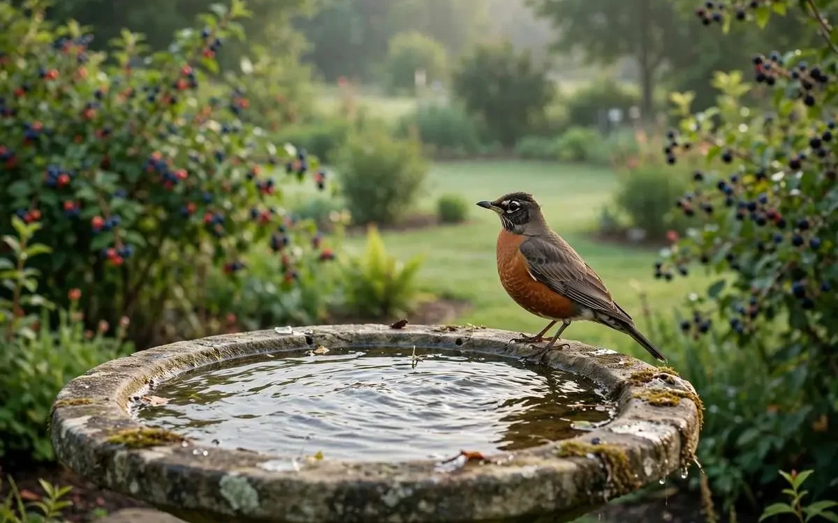 American robin perched on a birdbath — how to attract robins to your backyard